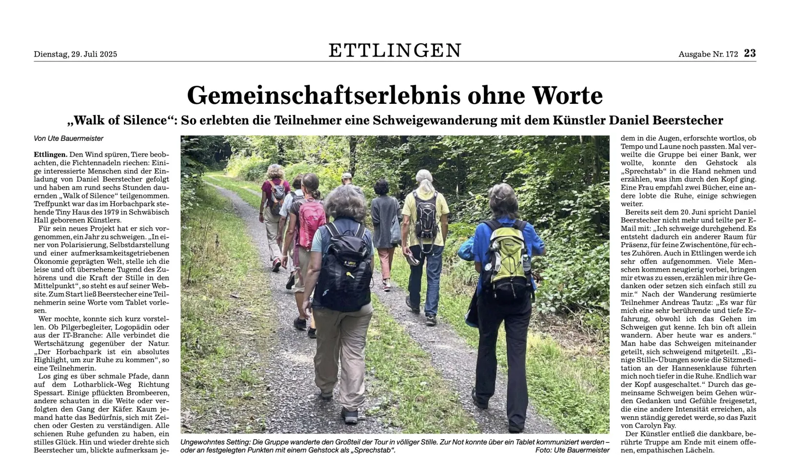 Ich höre zu – ein Jahr im Schweigen - Gemeinschaftserlebnis ohne Worte - Aus der BNN