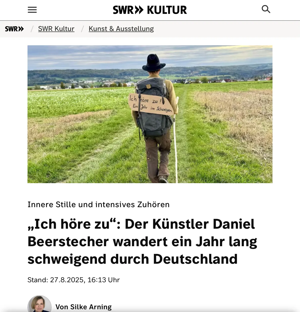 Ich höre zu – ein Jahr im Schweigen - SWR-Kultur Radiobeitrag: „Ich höre zu“: Der Künstler Daniel Beerstecher wandert ein Jahr lang schweigend durch Deutschland